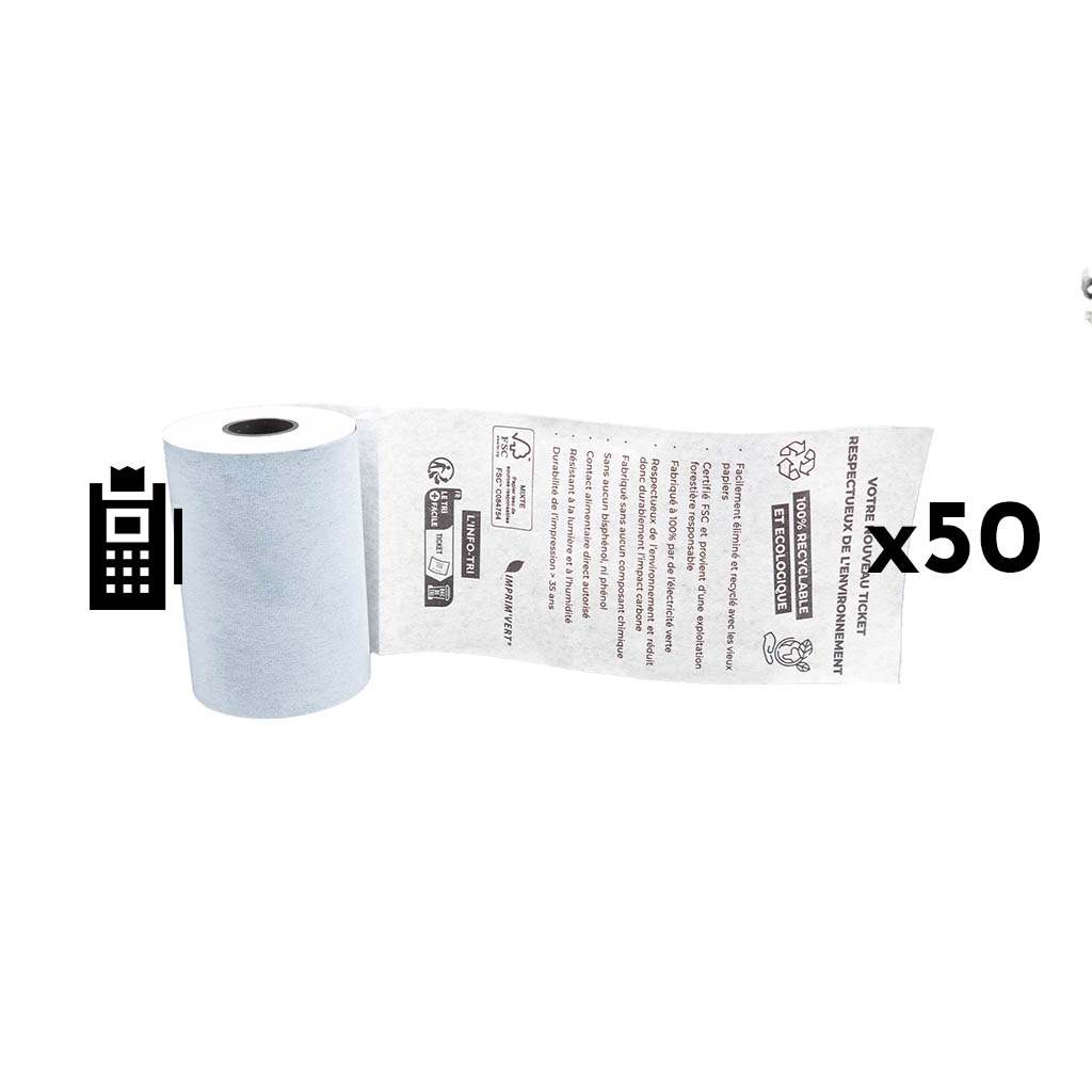 Rouleaux de papier thermique recyclable 57x40x12 - Lot de 50